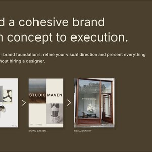 Brand Identity Kit process slide showing moodboard templates, brand system layouts and final brand identity application, part of the Canva Calm Brand Bundle.