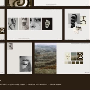 Canva editable Brand Identity Kit with 12 moodboard templates and visual direction layouts, part of the Calm Brand Bundle for cohesive brand design.