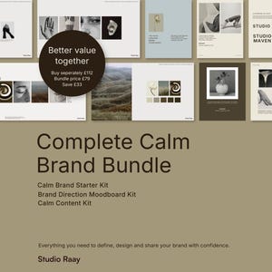 Complete Calm Brand Bundle | Branding Kit, Moodboards & Instagram Templates for Canva