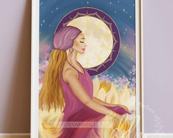 Moon Power Wall Art - Full Moon Goddess, Connection to Nature, Merging of Body and Mind, Poster, Feminine Power, Moon Child, Mother Nature
