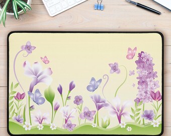 "Spring Magic" desk mat - floral love, butterflies, nature motif, harmonious flowering season, hand-painted design for desk