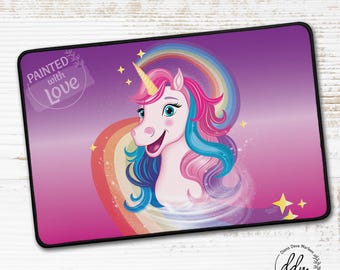 "Unicorn" desk mat - rainbow, glitter, children's motif, pink, purple, hand-drawn design, joy of life desk pad