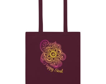 Cotton bag with mandala, paisley pattern, Happy Soul motif, shopping bag, joy of life, good mood colors
