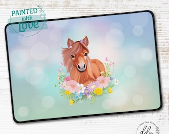 "Pony" desk mat - hand-painted with flowers, spring magic, for pony fans, nature lovers, dreamy pony motif as a desk mat