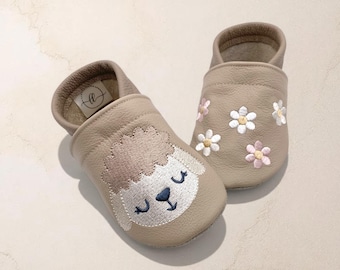 Gepersonaliseerde babyschoentjes met naam | Schaapje | Leren babyschoentjes | Zachte blotevoetschoentjes voor kinderen | Cadeau voor geboorte | Doop | Verjaardag | Handgemaakt