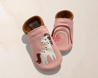 Gepersonaliseerde babyschoentjes met naam | Eenhoorn | Leren babyschoentjes | Zachte blotevoetschoentjes voor kinderen | Geboortecadeau | Doopcadeau | Verjaardagscadeau | Handgemaakt