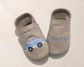 Gepersonaliseerde babyschoentjes met naam | Politie | Leren babyschoentjes | Zachte blotevoetschoentjes voor kinderen | Geboortecadeau | Doopcadeau | Verjaardagscadeau | Handgemaakt
