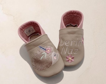 Gepersonaliseerde babyschoentjes met naam | Egel | Boho | Leren babyschoentjes | Zachte blotevoetschoentjes voor kinderen | Geboortecadeau | Doopcadeau | Verjaardagscadeau | Handgemaakt