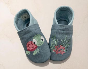 Gepersonaliseerde babyschoentjes met naam | Schildpadje | Leren babyschoentjes | Zachte blotevoetschoentjes voor kinderen | Geboortecadeau | Doopcadeau | Verjaardagscadeau | Handgemaakt