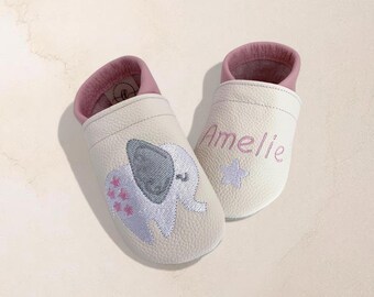 Gepersonaliseerde babyschoentjes met naam | Olifant | Leren babyschoentjes | Zachte blotevoetschoentjes voor kinderen | Geboortecadeau | Doopcadeau | Verjaardagscadeau | Handgemaakt
