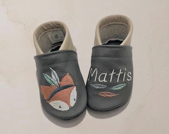 Gepersonaliseerde babyschoentjes met naam | Boho vos | Leren babyschoentjes | Zachte blotevoetschoentjes voor kinderen | Geboortecadeau | Doopcadeau | Verjaardagscadeau | Handgemaakt