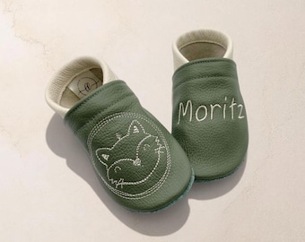 Gepersonaliseerde babyschoentjes met naam | Vos | Leren babyschoentjes | Zachte blotevoetschoentjes voor kinderen | Cadeau voor geboorte | Doop | Verjaardag | Handgemaakt