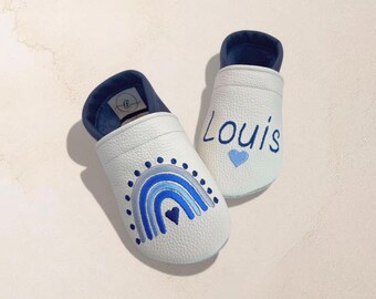Gepersonaliseerde babyschoentjes met naam | Regenboog | Leren babyschoentjes | Zachte blotevoetschoentjes voor kinderen | Cadeau voor geboorte | Doop | Verjaardag | Handgemaakt