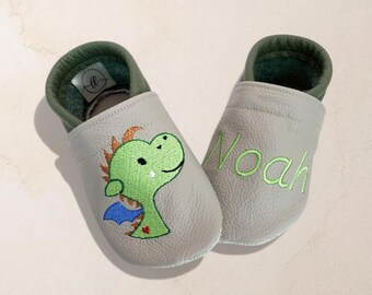 Gepersonaliseerde babyschoentjes met naam | Draak | Leren babyschoentjes | Zachte blotevoetschoentjes voor kinderen | Geboortecadeau | Doopcadeau | Verjaardagscadeau | Handgemaakt
