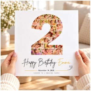 2nd Birthday Photo Collage Template, Number 2 Poster, Editable Canva Second Birthday Milestone Sign, Two Year Old Printable Keepsake