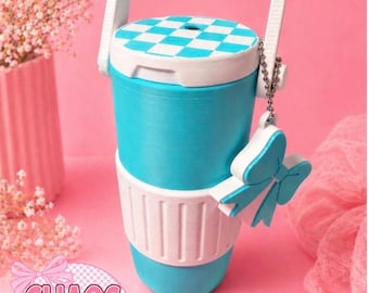 12oz Skinny Can Cooler, Checkered Lid Design, 3D Printed Beverage Holder