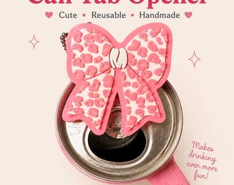 Leopard Print Bow Can Tab Opener, PETG Drink Accessory, Arthritis Friendly Tool