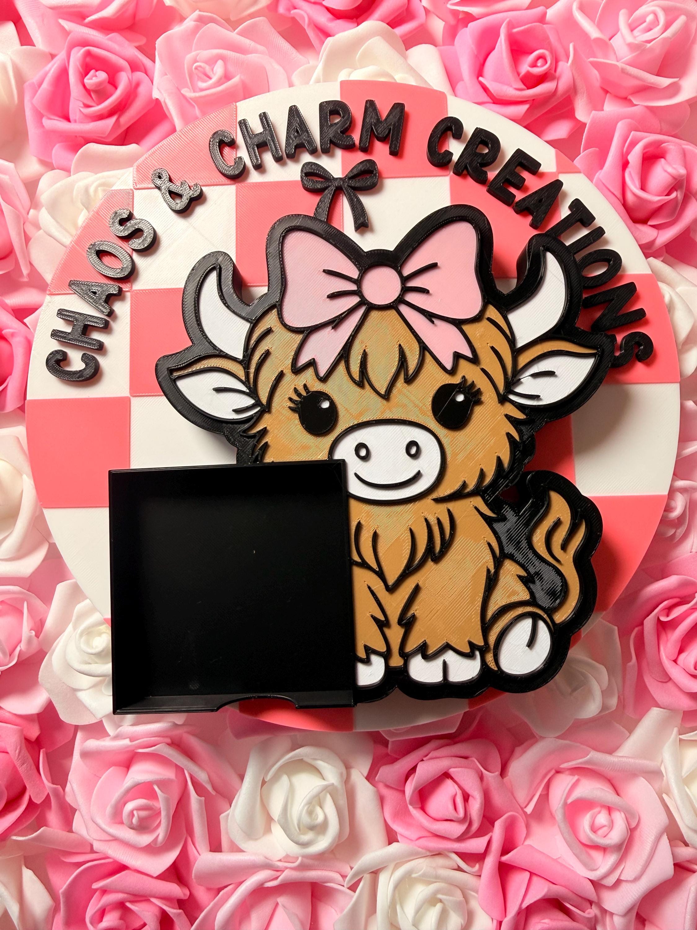 Cow Letter Rack Highland Cow Sticky Note Holder | Pink Bow Desk Organizer | 3D Printed ...
