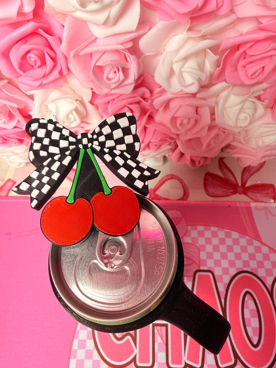 Checkered Cherry Can Tab Opener Keychain | 3D Printed Soda Drink