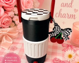 Glacière mince de 12 oz, couvercle à carreaux, breloque cerise, isolateur de boisson