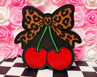Cherry Bow Pen Holder | Leopard Print Desk Organizer | 3D Printed Pencil Holder
