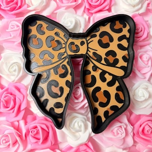 Leopard Bow Trinket Tray | Coquette Ring Holder | Girly Vanity Decor