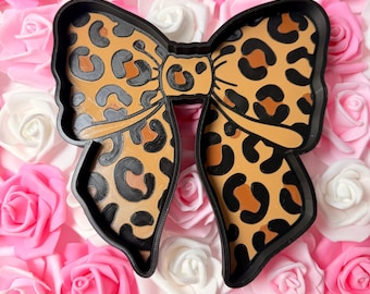 Leopard Bow Trinket Tray | Coquette Ring Holder | Girly Vanity Decor