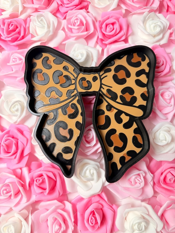 Leopard Bow Trinket Tray | Coquette Ring Holder | Girly Vanity Decor