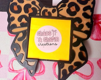 Portanotas con lazo de leopardo / Decoración de escritorio impresa en 3D, accesorio de estilo boutique occidental