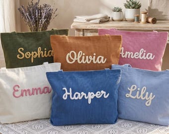 Corduroy Tote Bag with Personalized Name Embroidery – Casual Everyday Carryall