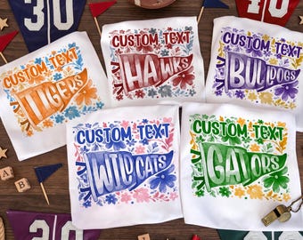 Custom Team Mascot Pennant Shirt, Floral School Spirit Tee