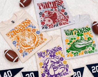 Custom Team Mascot Shirt, Floral School Spirit Mascot Tee