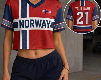 Custom Norway Soccer Jersey Crop Top, Personalized Football Fans Gifts