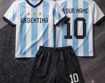 Custom Argentina Soccer Jersey and Shorts Set, Personalized Football Fan Kids Gifts