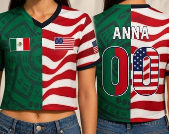 Mexico USA Split Soccer Jersey,  Custom Summer Football Fan Gifts