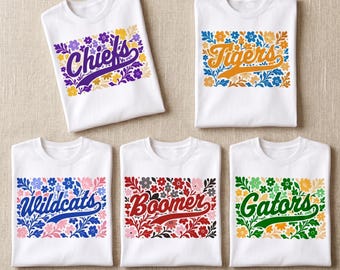 Custom Football Mascot Cheer Shirt, Floral School Spirit Tee