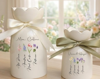 Personalized Flower Vase, Custom Name Ceramic Flower Pot, Mother's Day Mama Grandma Nanny Gifts