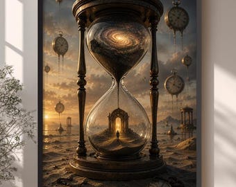 Surreal Hourglass Framed Canvas Wall Art, Time Portal Extra Large Wall Decor