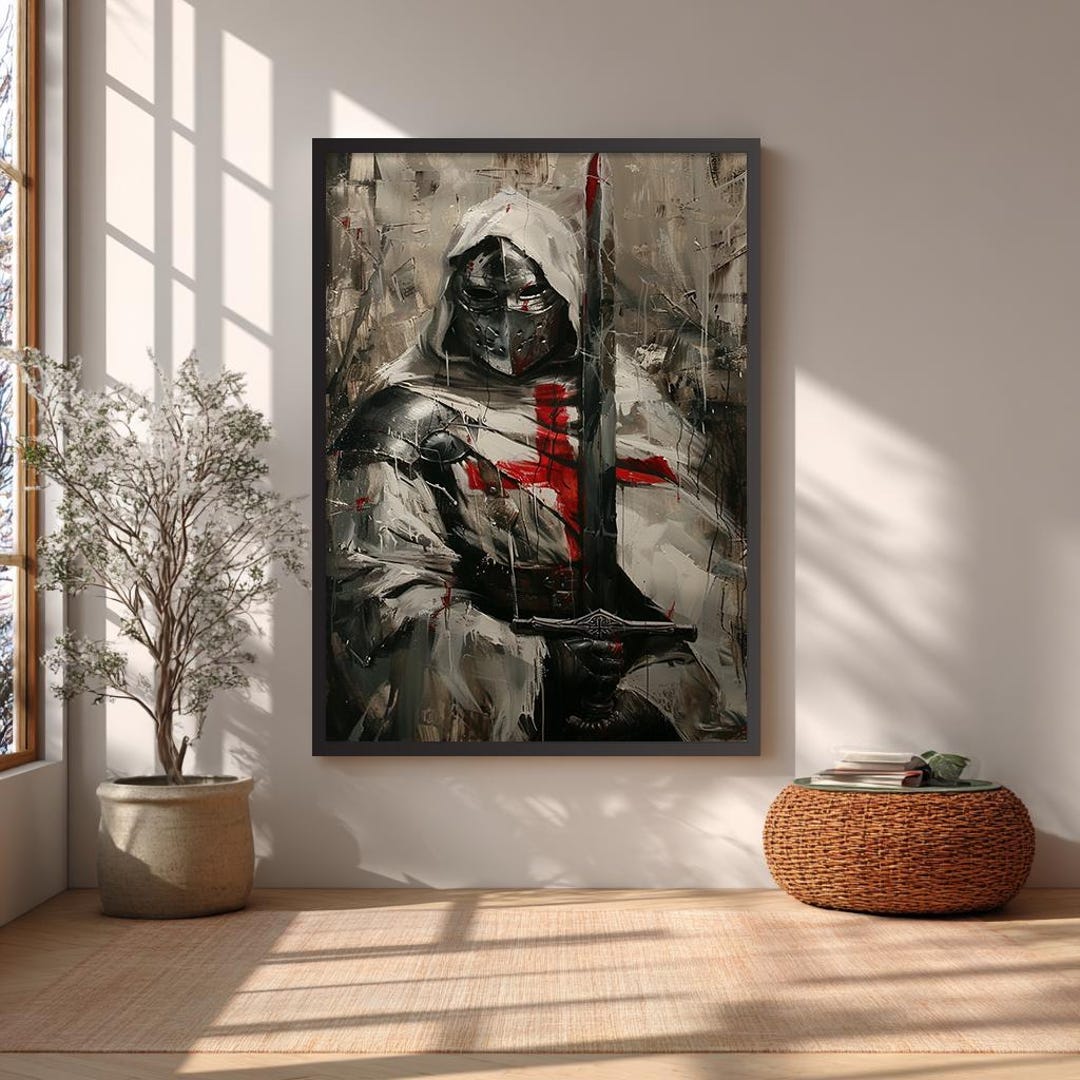 Knight Templar Framed Wall Art, Medieval Warrior Armor Extra Large Wall ...
