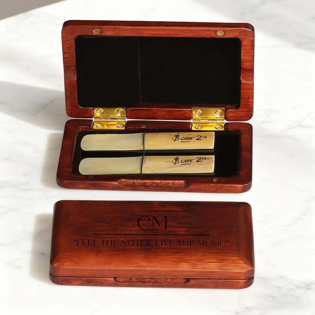 Personalized Wooden Saxophone Reed Box – 2 Slot Reed Storage, Custom ...