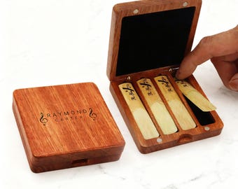 Étui à anches en bois personnalisé - Boîte porte-anches gravée personnalisée pour saxophone, clarinette et flûte traversière, cadeau pour musicien