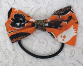 Happy Halloween Hair Bow with Elastic Hair Tie or Clip