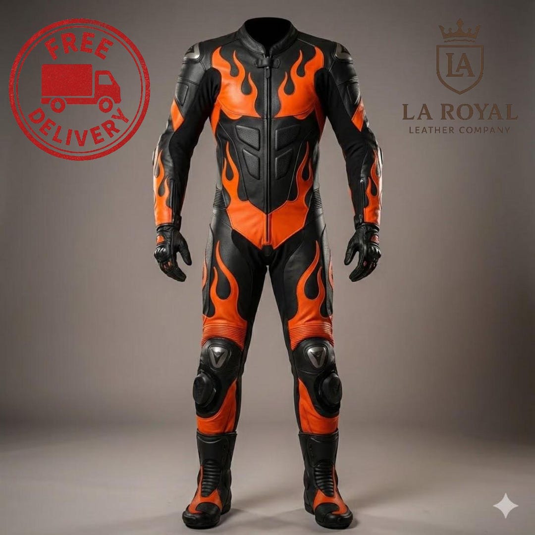 Tracksuit Racing Flame Armor Cowhide Leather Motorcycle Racing Suit – Custom Biker ...