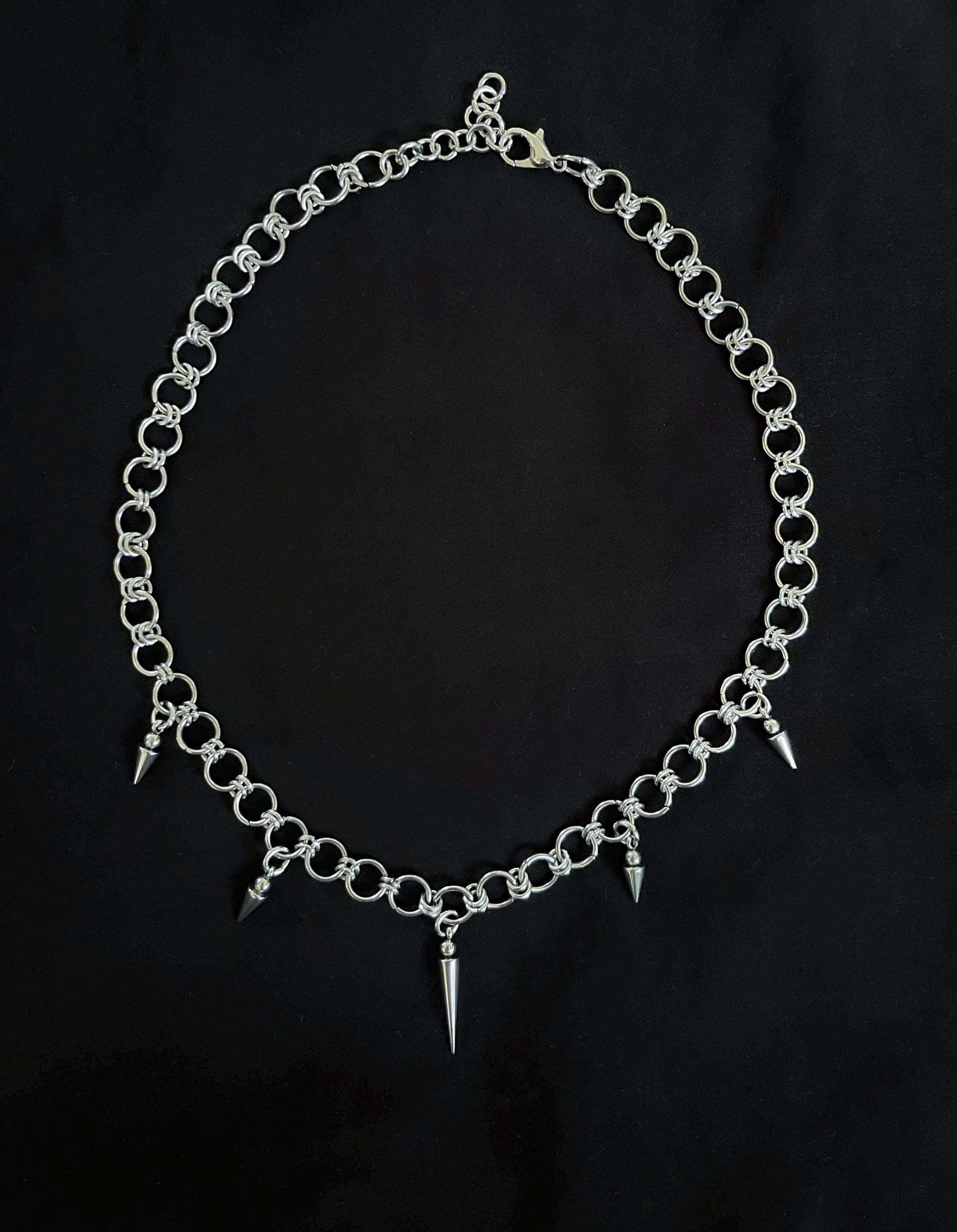 Silver Chainmail Spike Choker Necklace | Gothic Alt & Industrial 
