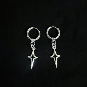 Four-Pointed Star Silver Dangle Earrings | Gothic Alt & Industrial Jewellery
