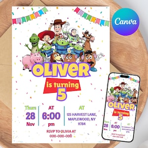 Editable Toy Story Birthday Invitation Template Digital kids Birthday invites Canva Toy Story Party Invitations Birthday Party Invite