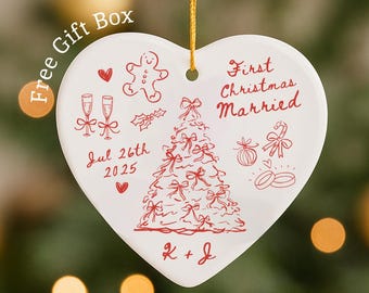First Christmas Married Ornament - Personalized Mr and Mrs Ornament - Custom Wedding Date Ornament Doodle - Newlywed Couple Gift 2025