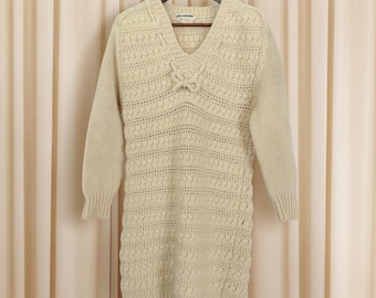 Vintage Rosanna Wool Knit Sweater Dress, Made in Italy, Cable Textured Midi
