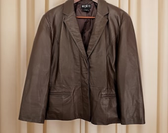 Vintage Mix It Chocolate Brown Leather Blazer Jacket Women’s Size 16 Classic Leather Coat