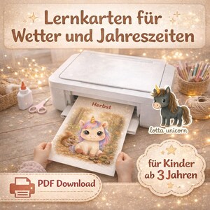 Lotta Unicorn Weather & Seasons Learning Set for Children Ages 3 and Up / Unicorn Motifs / Learning Material for Daycare and Kindergarten / Educational